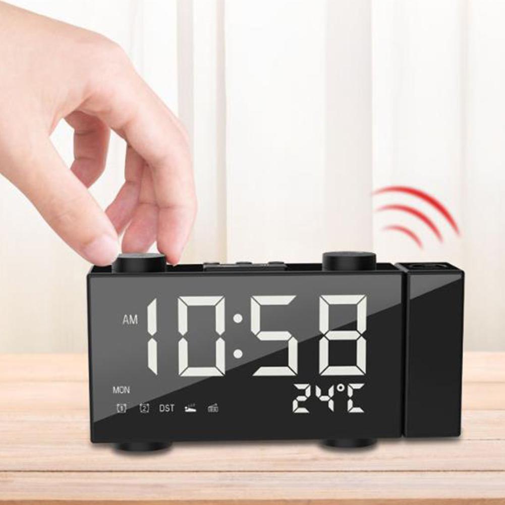 FM Radio Projection 180 Degrees Alarm Clock, With Digital Display, USB Charging, Temperature Display