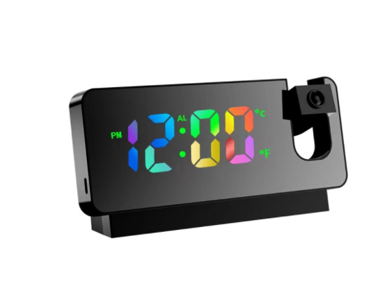 LED Projection Alarm Clock, LED Mirror Display, With Snooze Function, USB Charger for Bedroom or Livingroom