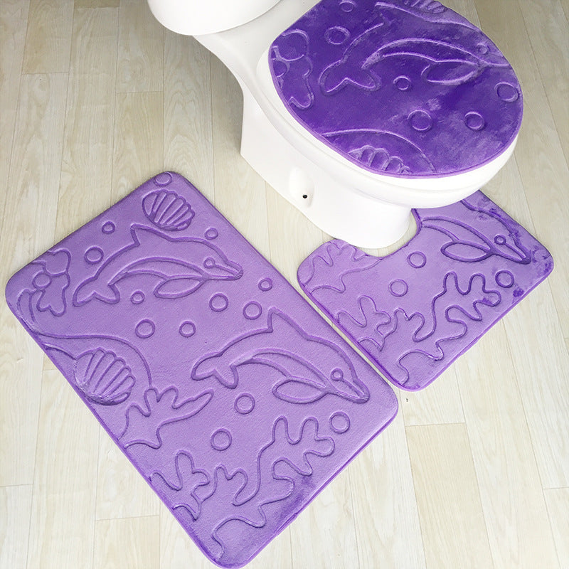 Pebble Flannel Embossed Bathroom 3-Pieces Mat Set