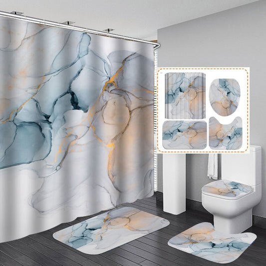 Beautiful Modern Shower Curtains & Mat Set, Anti-Slip Soft Carpet, Water Absorption Bathroom Decoration