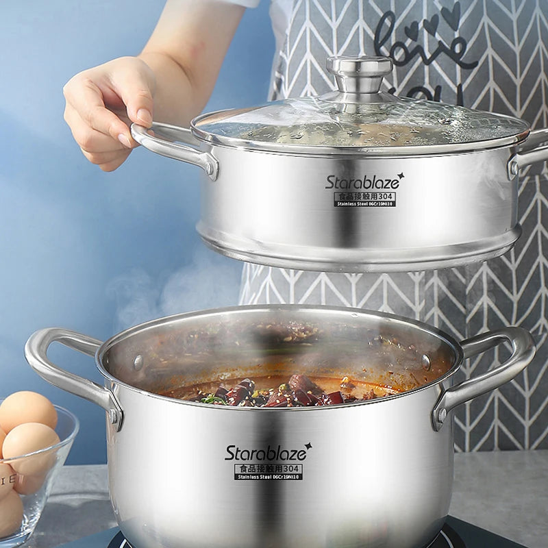 Thick Stainless Steel Cooking Pot Steamer Pot, Cookware Set, Universal Cooking Pots for Induction Cooker Gas Stove