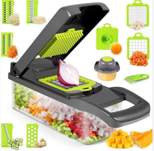 Multifunction 12-In-1 Mandoline Slicer, Vegetable Chopper, Food Chopper, Onion Cutter for Kitchen w/ Container