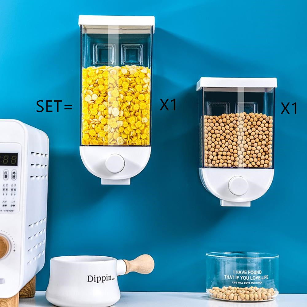 Cereal Dispenser Wall Mounted Button Press Dry Food Storage Large Capacity