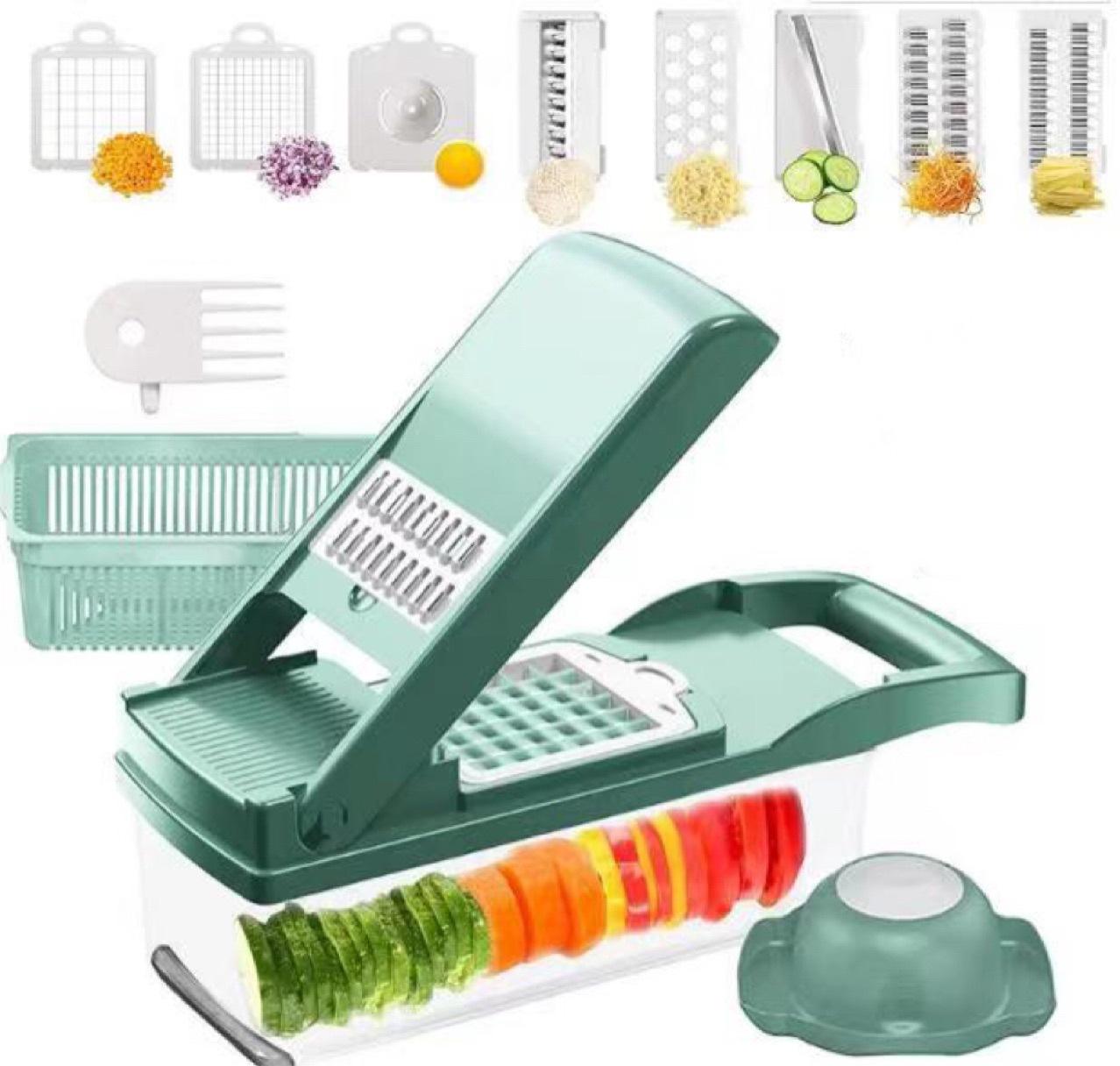 Multifunction 12-In-1 Mandoline Slicer, Vegetable Chopper, Food Chopper, Onion Cutter for Kitchen w/ Container