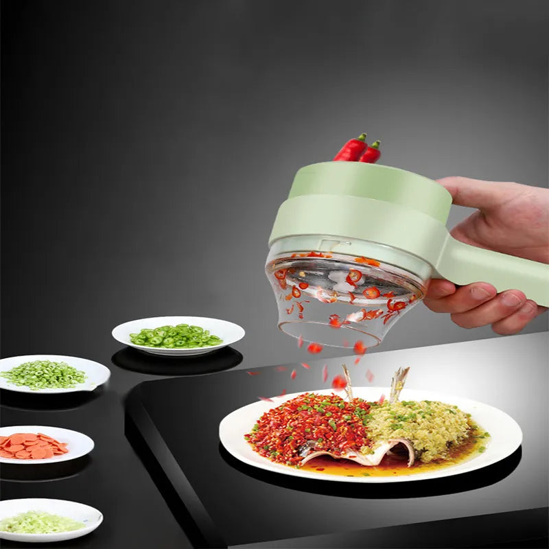 4 In1 Electric Vegetable Cutter Set Handheld Wireless Electric Garlic Masher Food Chopper Meat Grinder Machine Food Peel Slice