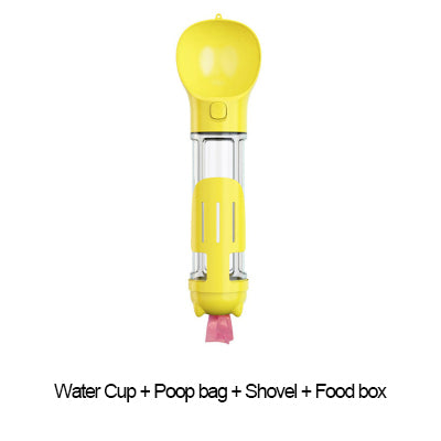 Portable Cat Dog Water Bottle, Food Feeder, Poop Bag Dispenser 3 In 1 Leak-proof Multifunctional