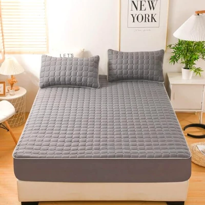 3 Piece Set Of Breathable And Thick Bed Sheet Solid Color Brushed Quilted Mattress Cover