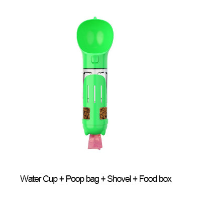 Portable Cat Dog Water Bottle, Food Feeder, Poop Bag Dispenser 3 In 1 Leak-proof Multifunctional