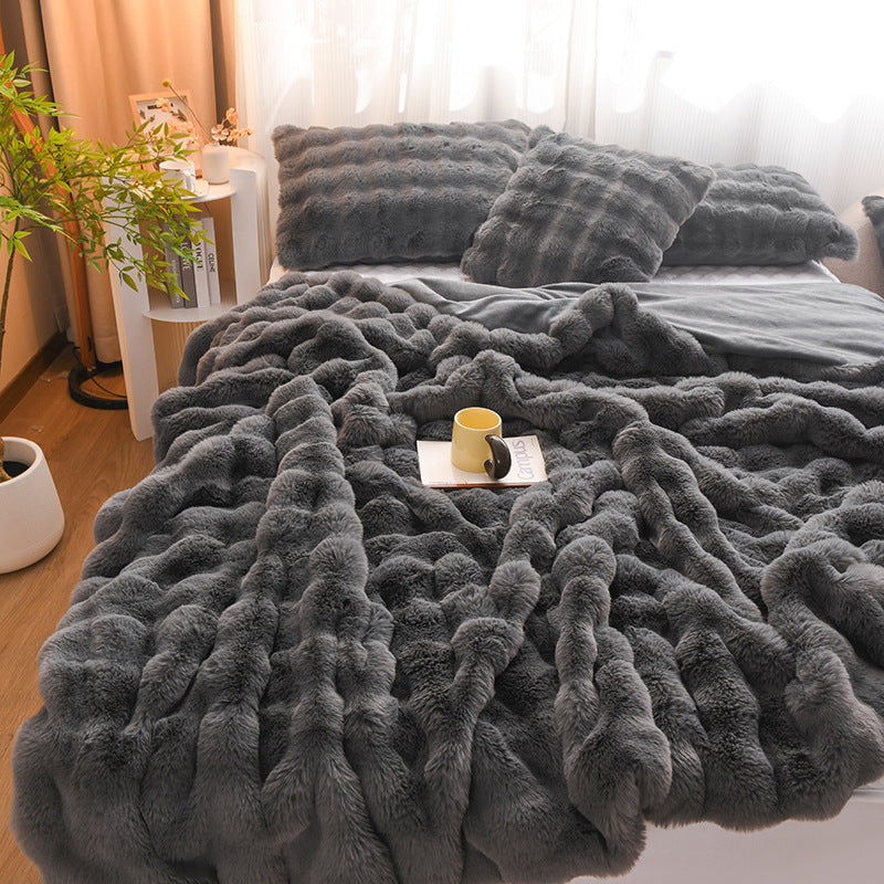 Plush Velvet Luxury Blanket Thickened Double-sided Angora Wool Bedroom Cover Blanket