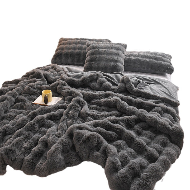 Plush Velvet Luxury Blanket Thickened Double-sided Angora Wool Bedroom Cover Blanket