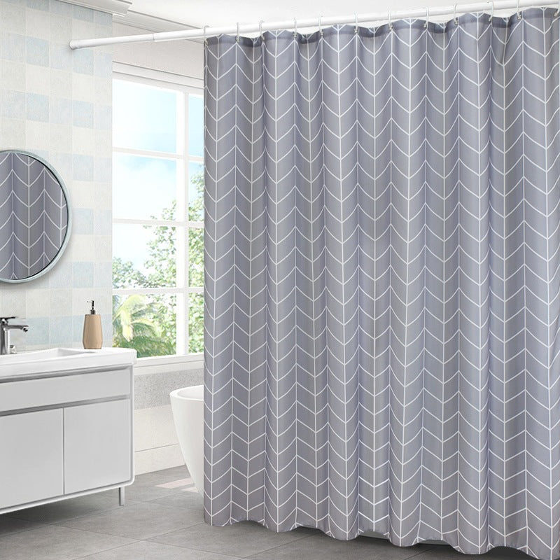 Grey Stripe Waterproof Shower Curtain For Bathroom