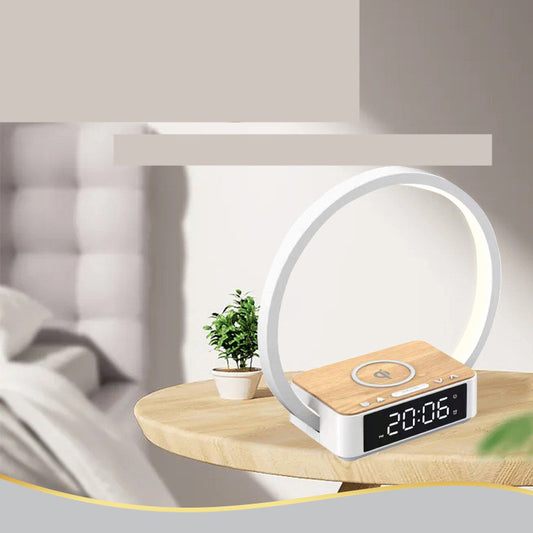 Bedside Table Lamp, Touch Type with Alarm Clock and Wireless Charging Wake-up Light, Dimmable Nightstand Reading Lamp