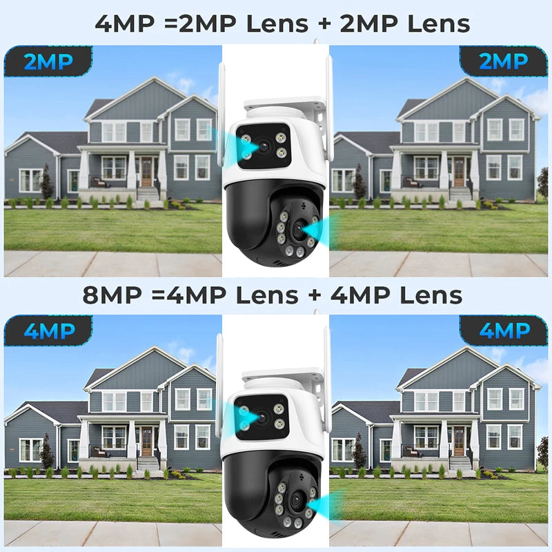 8MP Wifi Camera PTZ Outdoor Night Vision Dual Screen Human Detection 4MP Security Protection CCTV Surveillance IP Camera