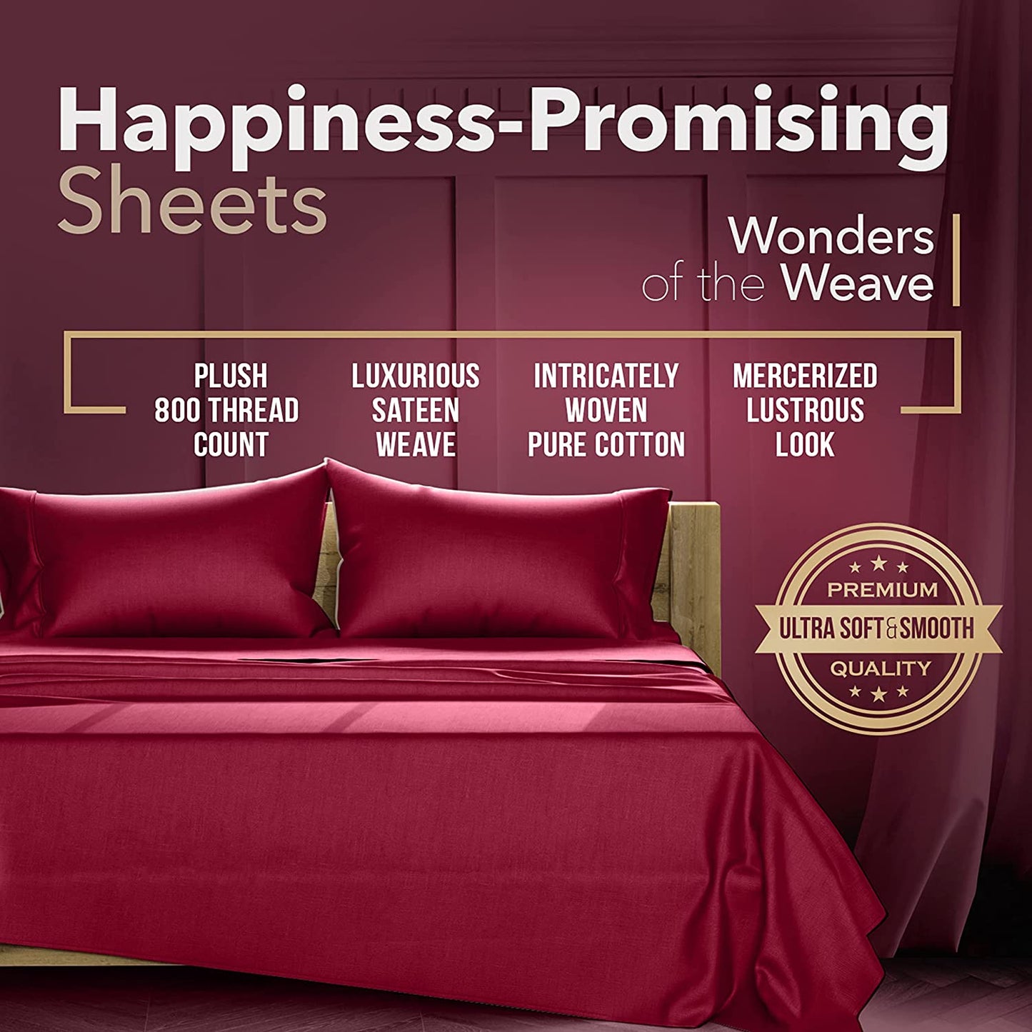 Egyptian Cotton Sheet Set - 800 TC 4 PC Burgundy Queen Bedsheet for Queen Size Bed, Sateen Weave Luxury Hotel Sheets, Soft Cooling Bed Sheet, 16" Deep Pocket (Fits Up to 18" Mattress)